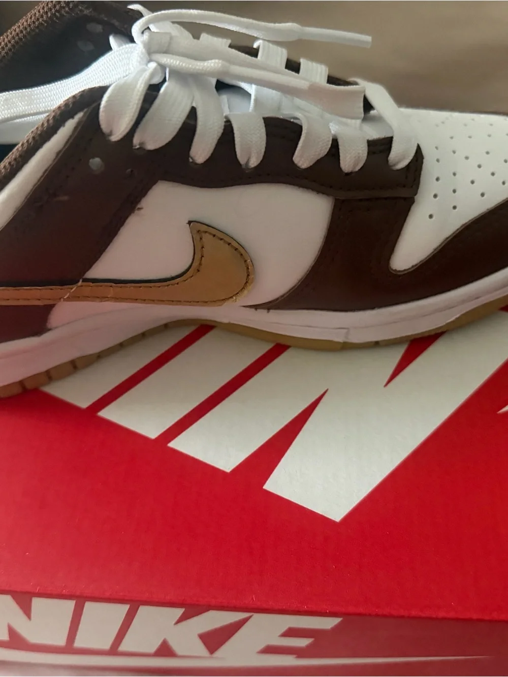 Nike Men’s Low-Top Sneakers in White, Brown & Tan Swoosh